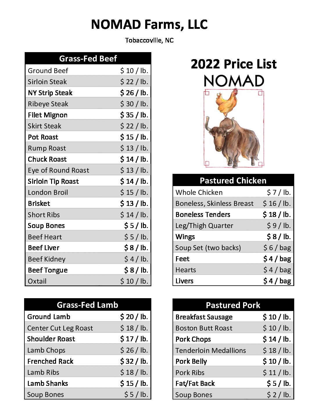 2022 Price List